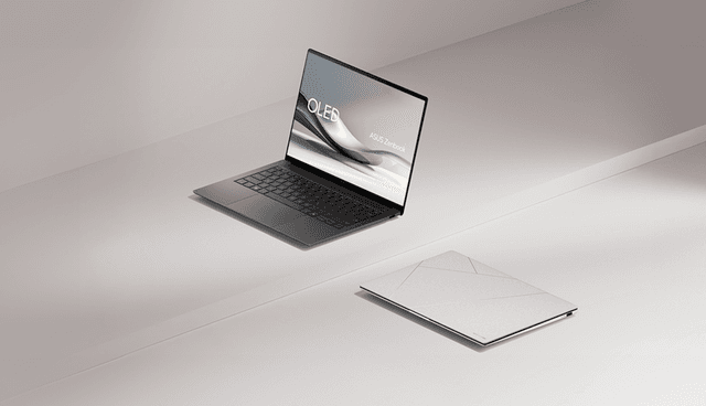 Kaksi Asus Zenbook S 14 -kannettavaa harmaalla taustalla