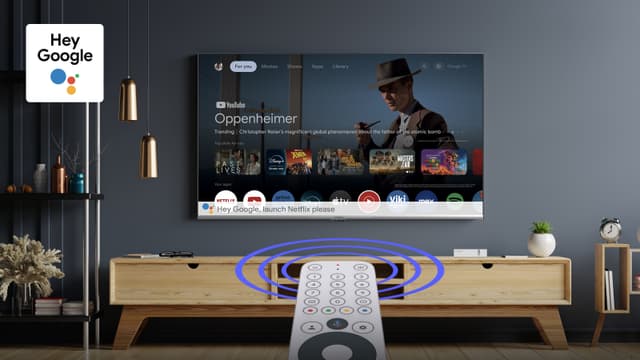 Leap S3+ TV med texten "Hey Google".