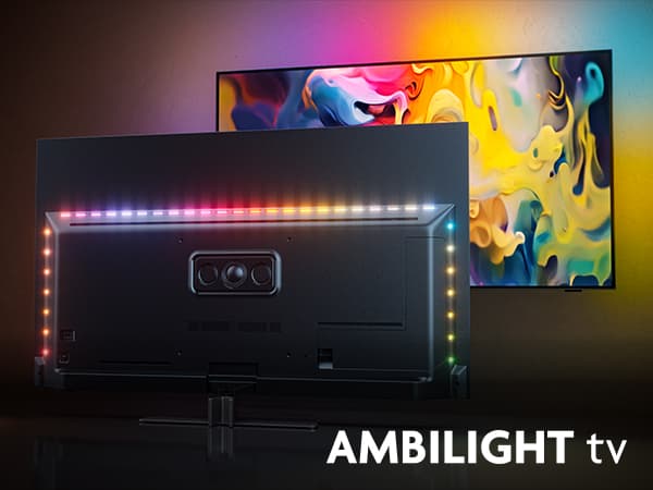 Philips Ambilight TV ja laitteen takaosassa hehkuvat kauniit LED-valot