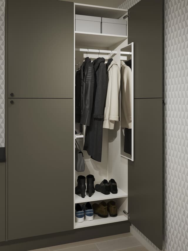 Open Epoq Trend Sage wardrobe showing storage system inside - Smart wardrobe