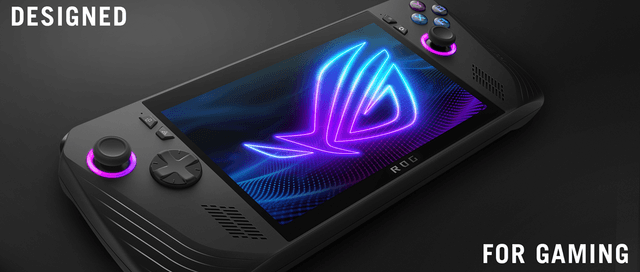 Asus ROG Ally X handhållen gaming laptop och text "Designed for gaming"