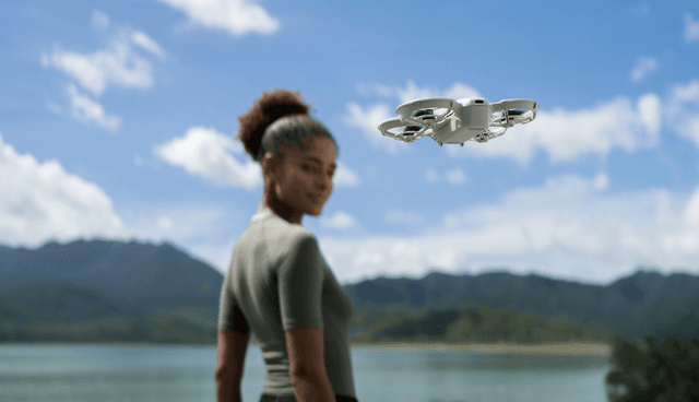 A girl is being filmed with DJI Neo Drone