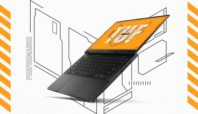 Asus TUF Gaming 14 FA401 bærbar og tekst ´Performance´