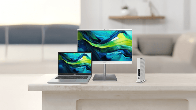 Acer Wave 7:  WiFi 7 Mesh-routeren ved siden af laptop og computerskærm
