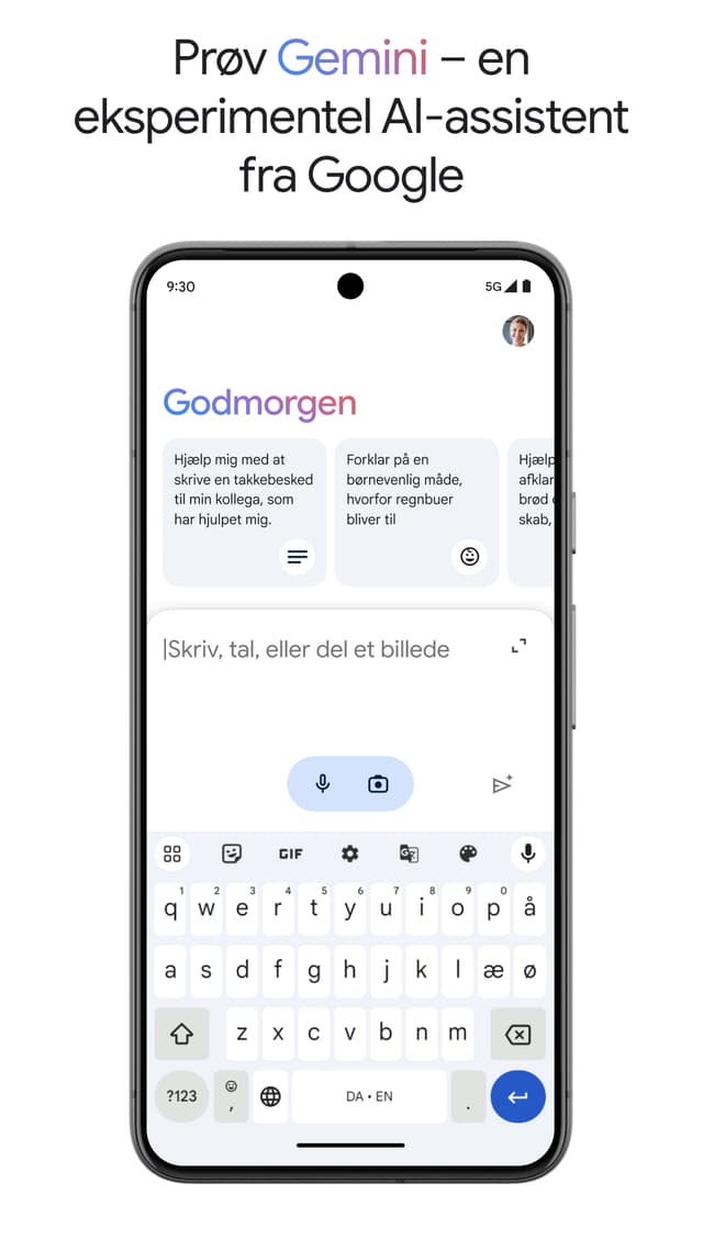 Skærmbillede fra telefon med Google Gemini på skærmen
