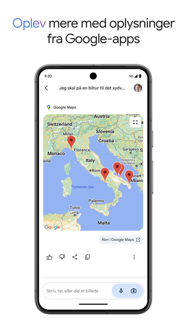 Skærmbillede fra telefon med Google Gemini på skærmen