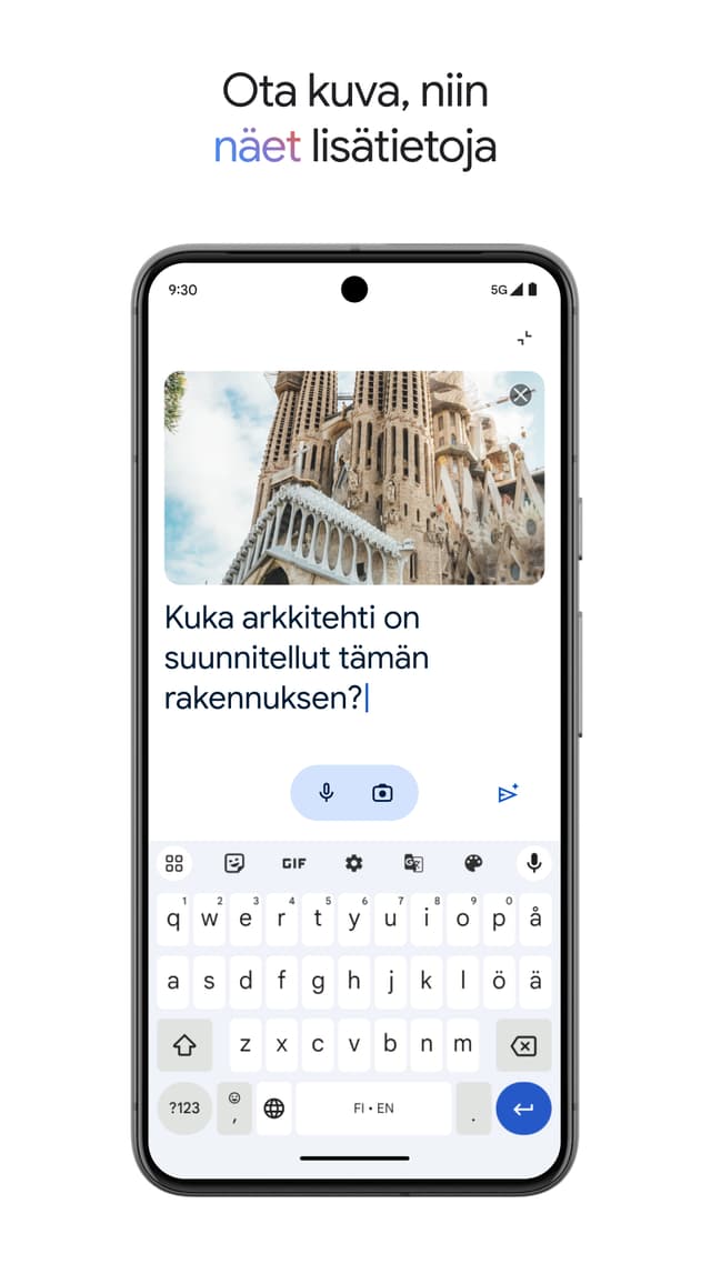 Kuvakaappaus älypuhelimesta ja Google Gemini -tekoälyavustajasta ruudulla