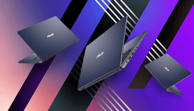Asus E410MA med fargerik bakgrunn med striper