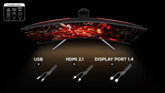 TCL 34R83Q WQHD QD-Mini LED -näyttö – liitäntäkaapelit sisältyvät pakettiin