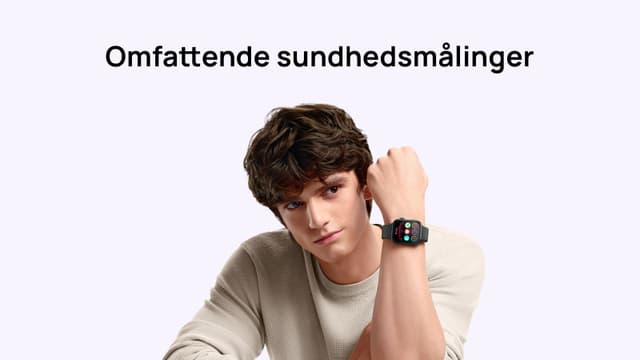 Huawei Watch Fit på armen af mand samt teksten: "Omfattende sundhedsmålinger"