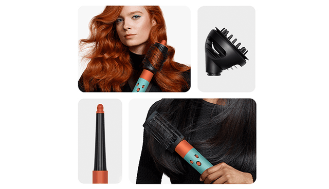 Dyson Airwrap I.D. Curly + Coily multistyler og en kvinde, som anvender den