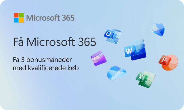 Banner med teksten: Få Microsoft 365. Få 3 bonusmåneder med kvalificerede køb