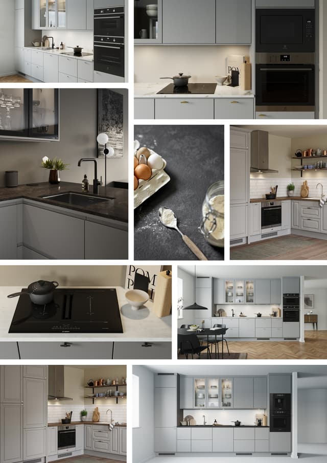 Epoq grey kitchen - Kollasj av grå kjøkken fra Epoq Trend, Epoq Pure, Epoq Heritage, Epoq Integra