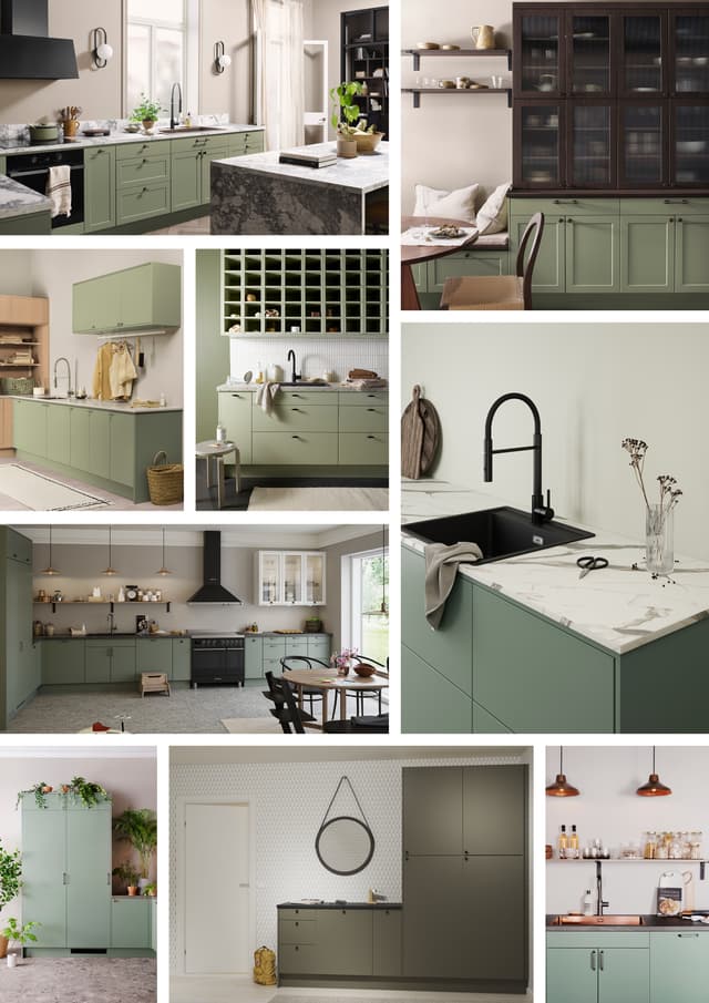 Epoq green kitchen - Picture collage with green coloured Epoq Trend, Epoq Core, Epoq Canvas kitchens