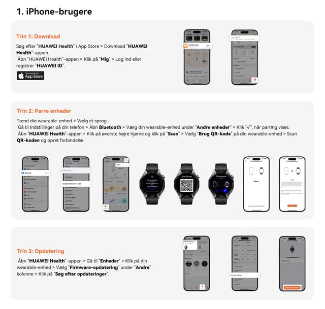 Billede anvisning af, hvordan en iPhone-bruger forbinder sit Huawei Watch til mobilen