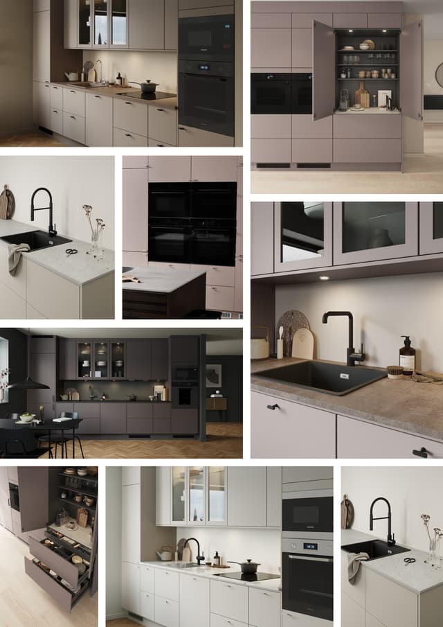 Beige keittiö Epoqilta - Kollaasi erilaisista beigenvärisistä Epoq Trend, Epoq Core ja Epoq Canvas -keittiöistä