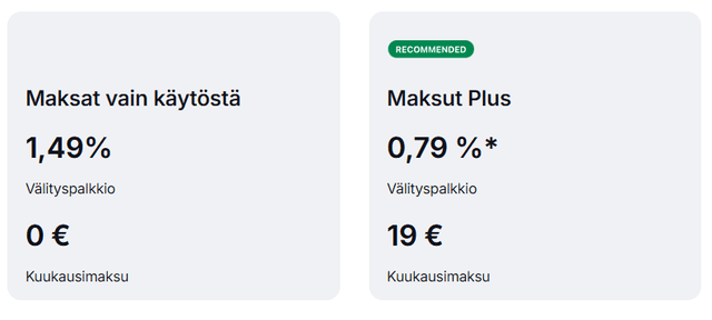 SumUp hinnoitteluesimerkki suomalaisille yritysasiakkaille
