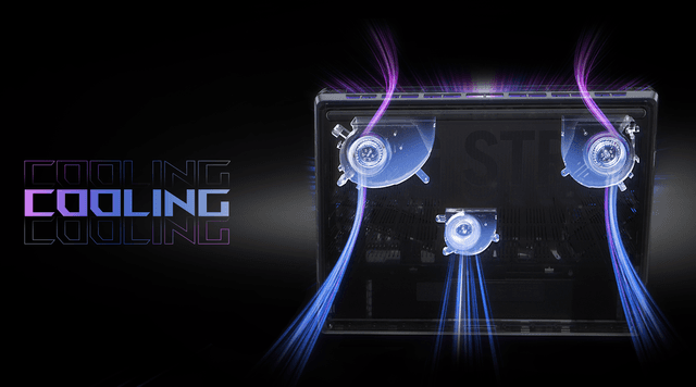 Asus Rog Strix SCAR G635 G835 gaming-PC med teksten 'Cooling'