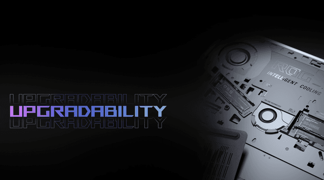 Asus Rog Strix SCAR G635 G835 gaming-PC med teksten 'Upgradability'
