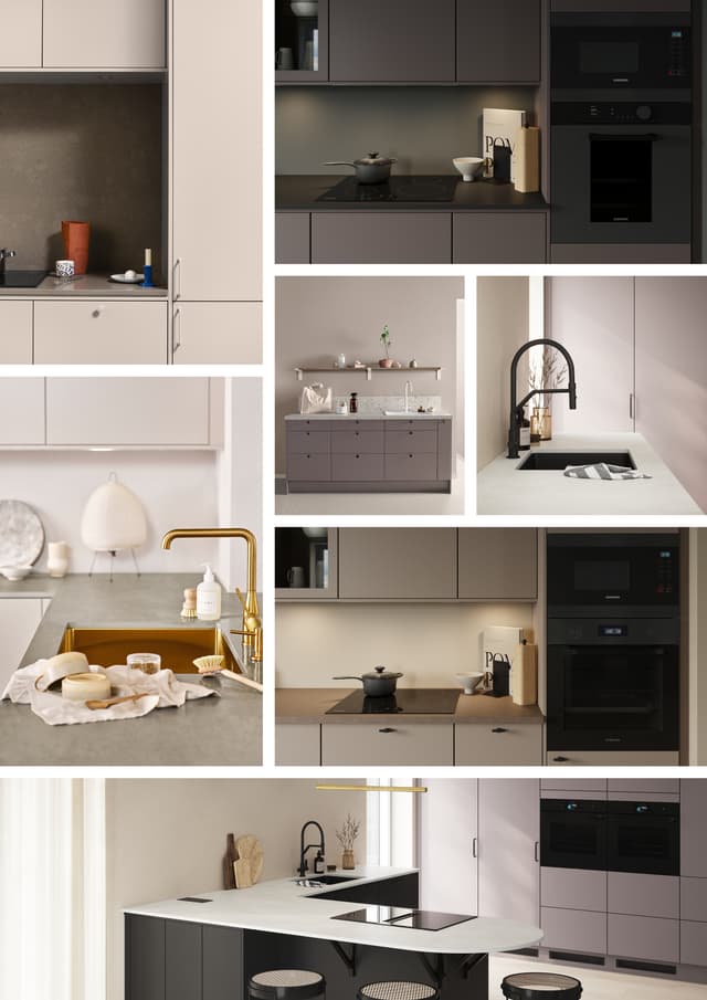 Epoq beige kjøkken - Bildekollasj med beige kjøkken fra Epoq Trend, Epoq Core og Epoq Canvas