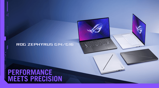 Asus - Gaming - Asus ROG Zephyrus G14 G16 gaming laptop and text 'Performance'