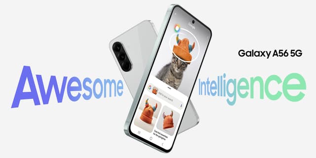 Samsung Galaxy A56 og teksten: "Awesome Intelligence"