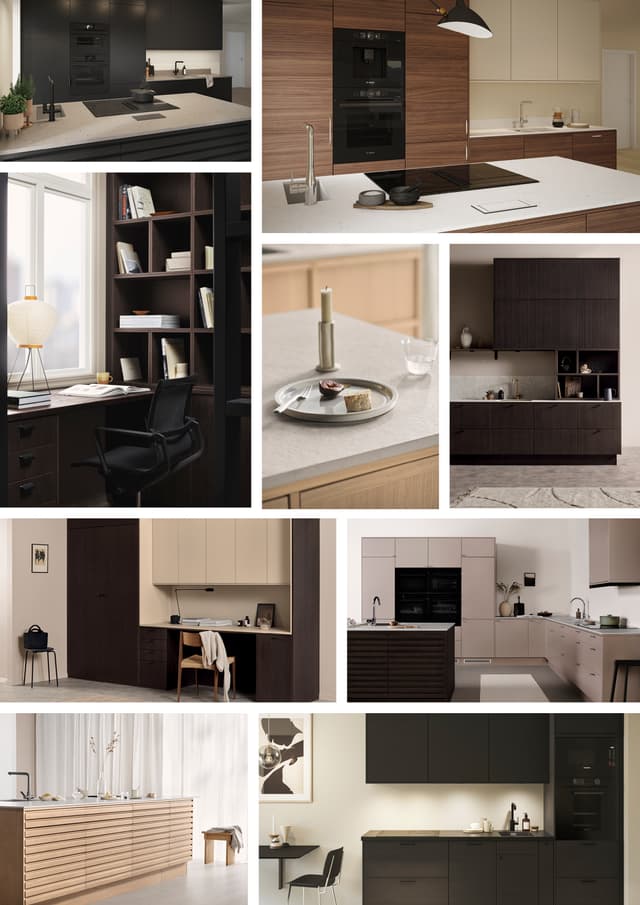 Epoq wooden kitchen - Picture collage with wooden Epoq Contour, Epoq Edge, Epoq Lamella and Epoq Pillar kitchens