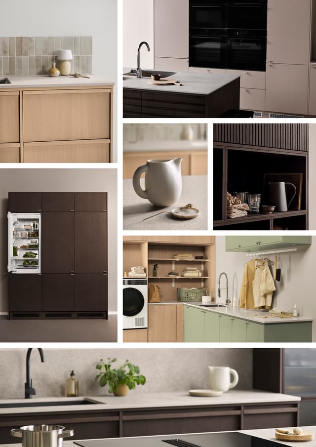 Epoq wooden kitchen - Picture collage with wooden Epoq Contour, Epoq Edge, Epoq Lamella and Epoq Pillar kitchens