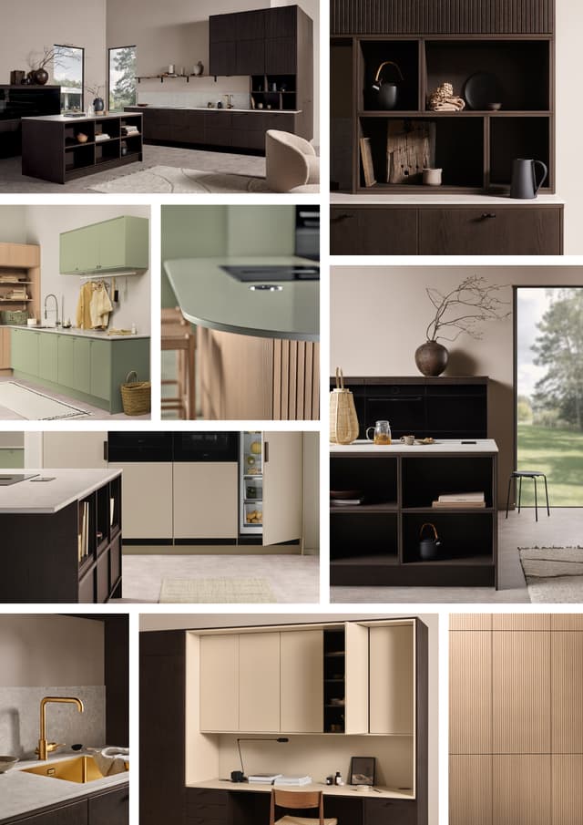 Epoq wooden kitchen - Picture collage with wooden Epoq Contour, Epoq Edge, Epoq Lamella and Epoq Pillar kitchens