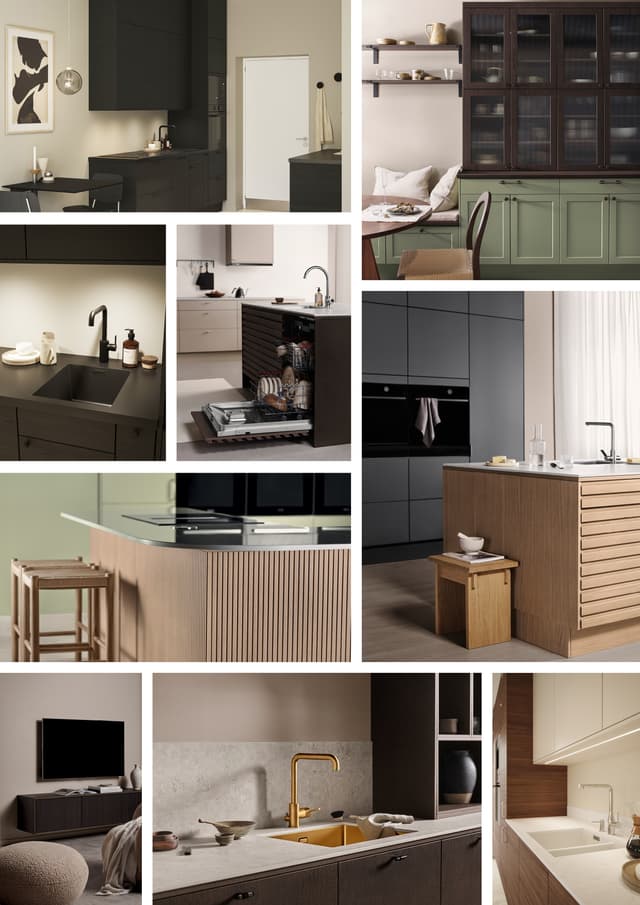 Egetræskøkken | Køkken i træ: Collage med køkkenserierne Epoq Contour, Epoq Edge, Epoq Lamella og Epoq Pillar