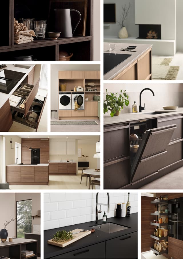 Epoq wooden kitchen - Picture collage with wooden Epoq Contour, Epoq Edge, Epoq Lamella and Epoq Pillar kitchens