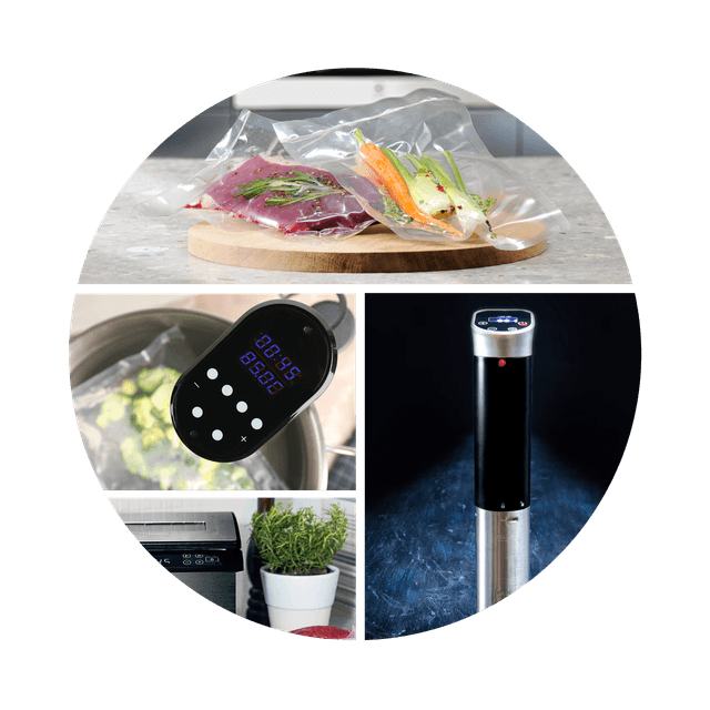 Collage, som viser, hvordan man bruger en sous vide