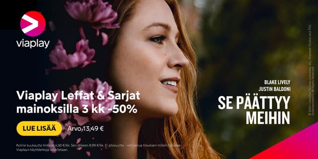 Viaplay Leffat & Sarjat mainoksilla 3 kk puoleen hintaan