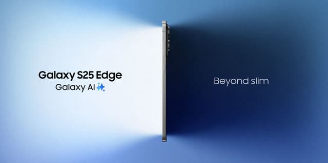 Samsung Galaxy S25 Edge på banner med teksten: "Beyond slim"