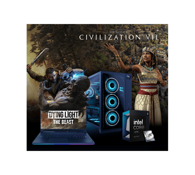 Intel - Intel Spring bundle banner with collage of Get Dying Light: The Beast and Sid Meier's Civilization® VII games
