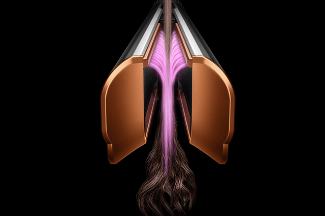 Dyson Airstrait™ straightener - Dyson’s hair care technology with high-pressure airflow being illustrated