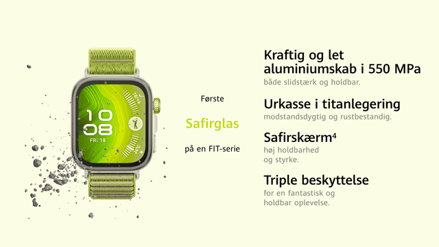 Huawei Fit 4 Pro med safirglas - illustration af designkomponenter