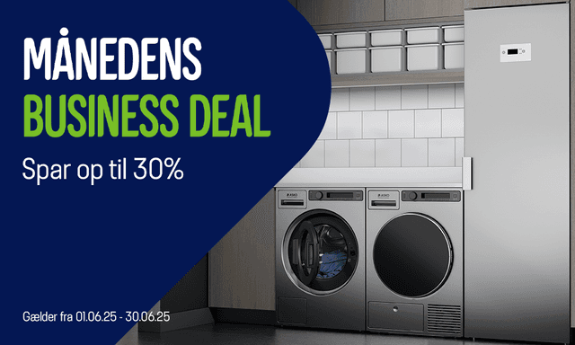 Asko hvidevarer på banner med teksten: "MÅNEDENS BUSINESS DEAL. SPAR OP TIL 30%"