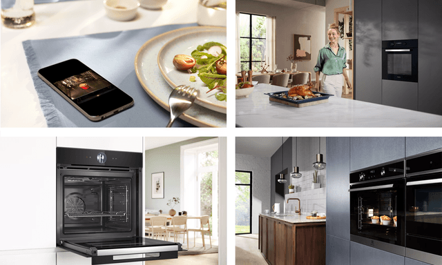 Collage med forskellige smarte ovne med wifi