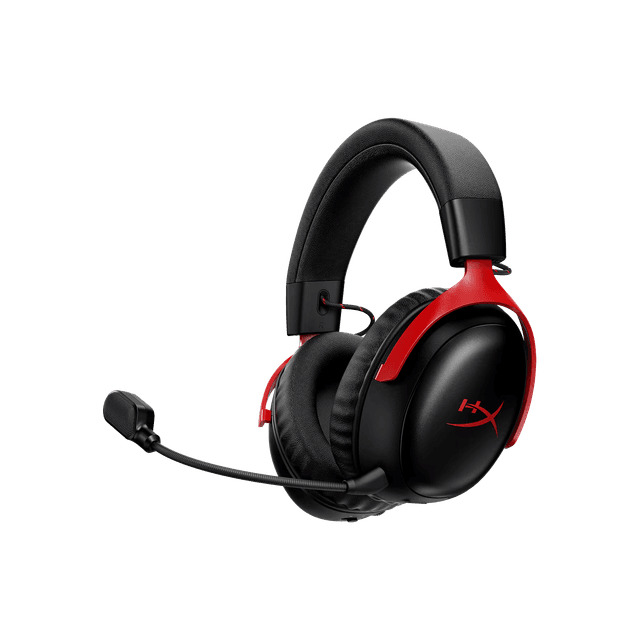 Gaming - Punamustat HyperX Cloud III S Wireless -pelikuulokkeet valkoisella taustalla