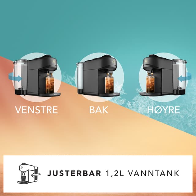 L’Or Absolu capsule machine with illustrations of the moveable water tank