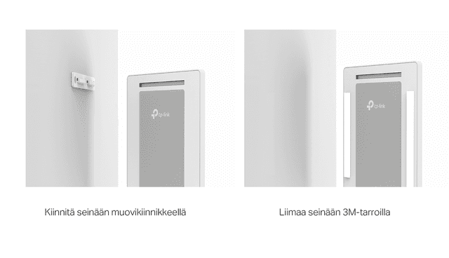 TP-Link Archer Air R5 - AX3000 Wi-Fi 6 Air reititin ja havainnekuva sen helposta ja joustavasta asennuksesta