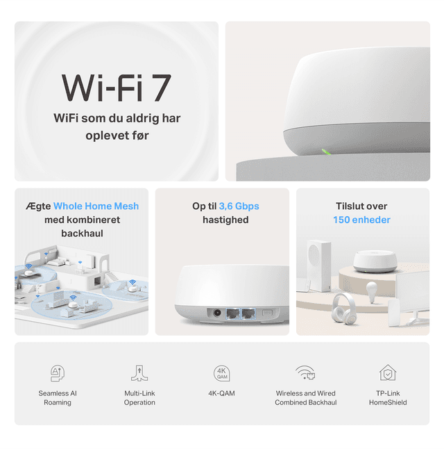 Deco BE3600 Pro Whole Home Mesh WiFi 7-system - Collage - funktioner - wifi7