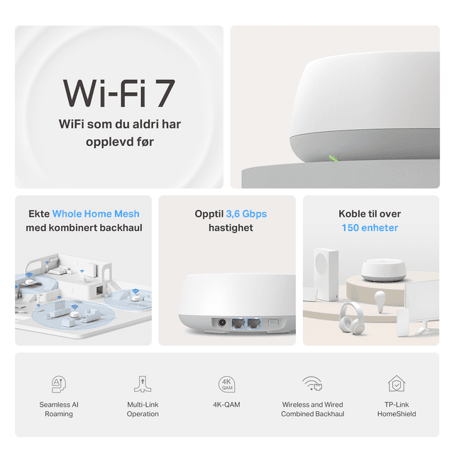 TP-Link Deco BE3600 Pro Whole Home Mesh WiFi 7-system - Collage - functions - wifi7