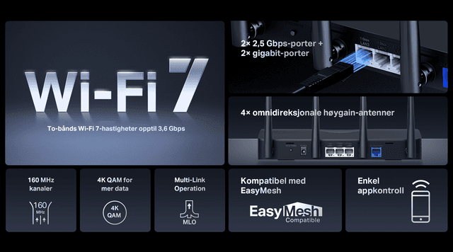 MERCUSYS BE3600 Dual Band Wi-Fi 7 Router | MR27BE key specs