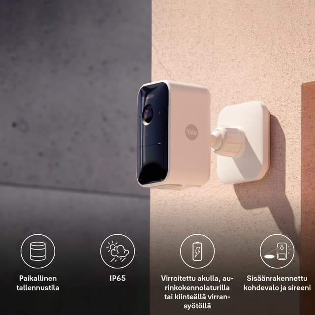Yale Smart Outdoor -kamera talon seinään asennettuna