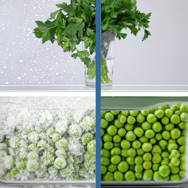 Huurteiset herneet vs. Total No Frost -teknologian ansiosta huurteettomat herneet 