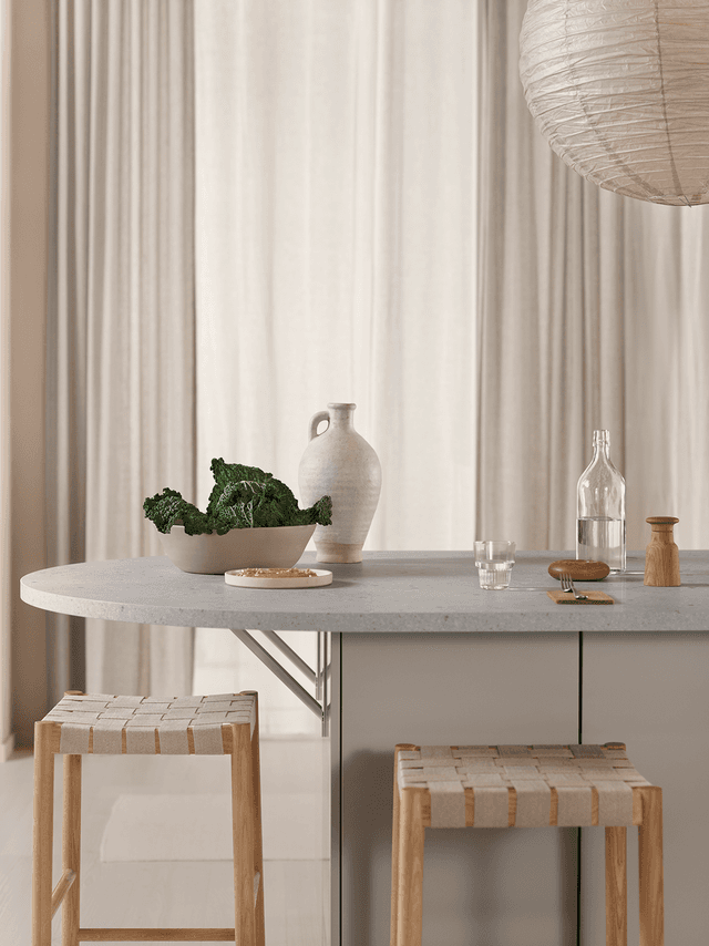 EPOQ - Køkken -  Trend Greige og laminat Cento halvmånebordplade