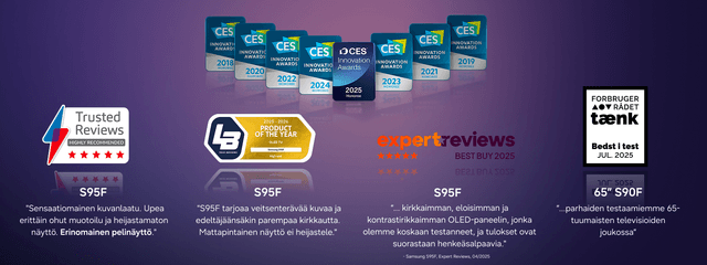 Esimerkkikuvassa Samsungin pelitelevisioiden saamia palkintoja