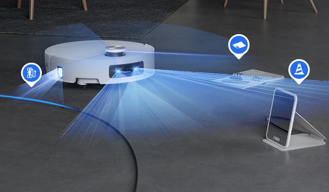 Robotstøvsuger skanner rommet ved hjelp av sensorer.